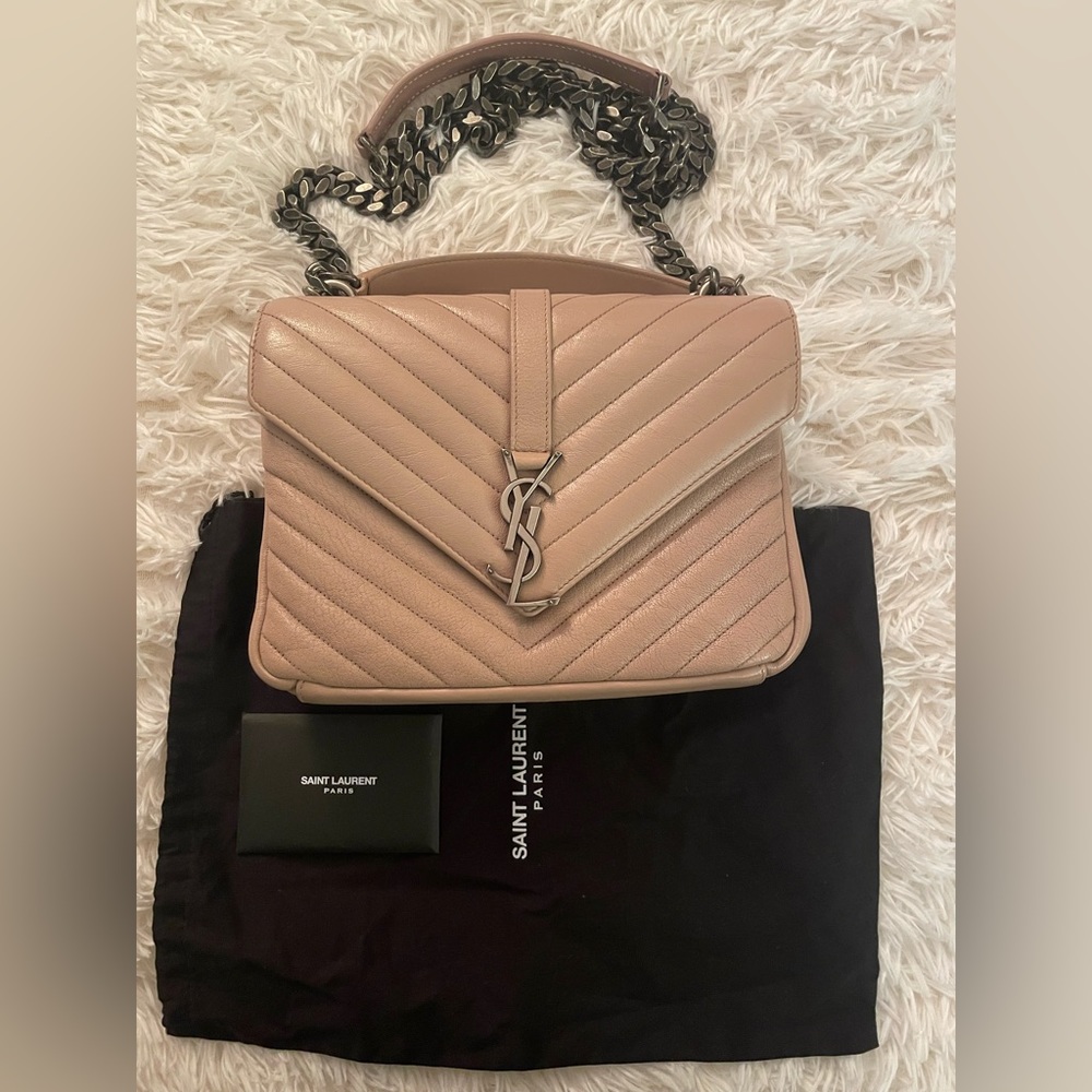 YSL medium college bag in beige color